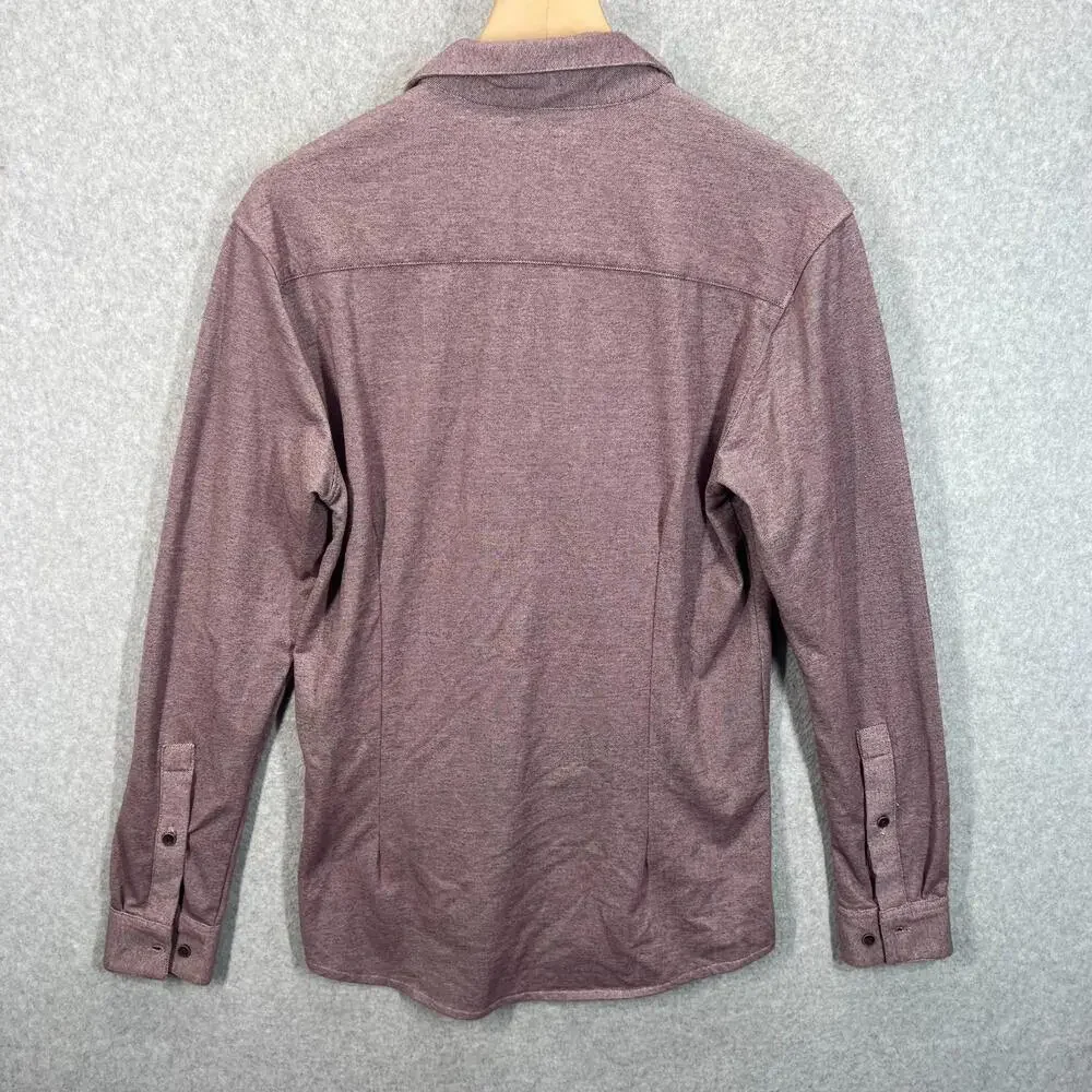 YoungLA Shirt Mens M Heather Burgundy Button Up Long‎ Sleeve Stretch Cotton